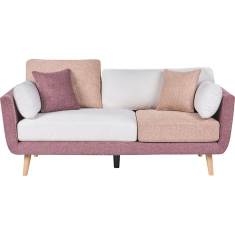 Sofa Pink Fabric Upholstery 3 Seater Couch with Additional Pillows Water-Repellent Armrests Modern Living Room BOLGA