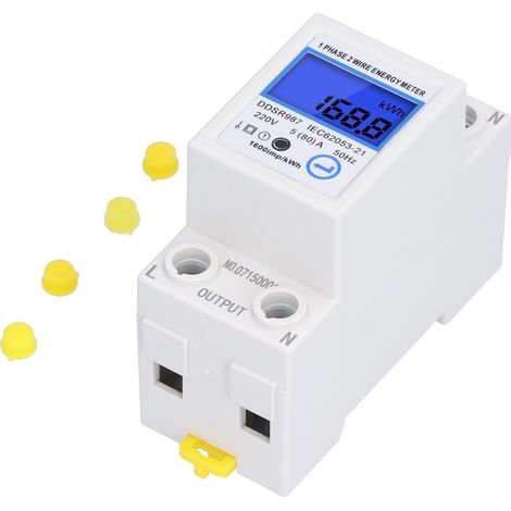 Compteur d'électricité numérique LCD monophasé, Installation sur rail DIN, moniteur d'utilisation électrique 5(80)A (1/5)