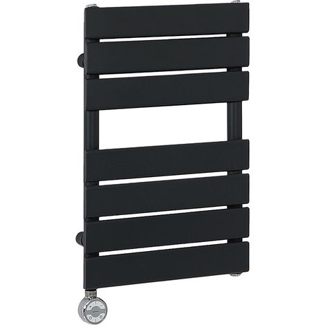 Milano Lustro Electric Black Flat Panel Heated Towel Rail Radiator with Thermostatic Heating Element - 600mm x 400mm (1/4)
