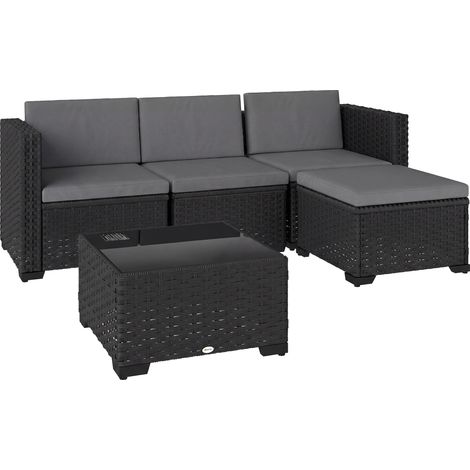 Outsunny Set Giardino 5 Pezzi, Divano Modulare Cuscini, Grigio