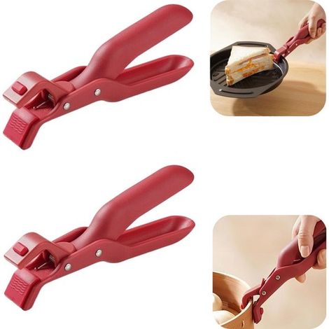 Pinces de cuisine thermorésistantes lot de 2 - pour four, airfryer et vapeur, antidérapantes, rouge