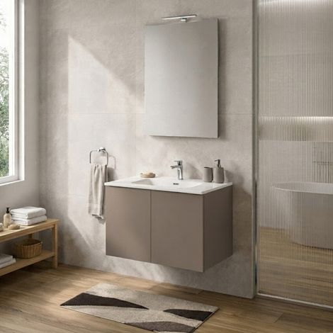 Mobile bagno sospeso 70 cm tortora due ante e lavabo Tierra (1/5)