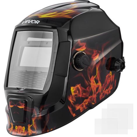 VEVOR Casco per Saldatura Auto-Oscurante, Cappuccio per Saldatura Energia Solare Colori Reali da 93 x 43 mm, 2 Sensori ad Arco, Tonalita 4/9-13 per Molatura TIG MIG ARC, Modello Fiamma Gialla (1/5)