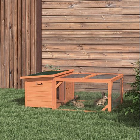 Cassetta per piccoli animali con recinto 125.5x100x49 cm, area chiusa e accesso dall'alto, legno, arancione (1/5)