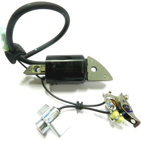 Bobine d'allumage pour moteur Honda G150 – Entraxe 74 mm – Épaisseur 12 mm – Longueur 300 mm – Vendu avec rupteur et condensateur