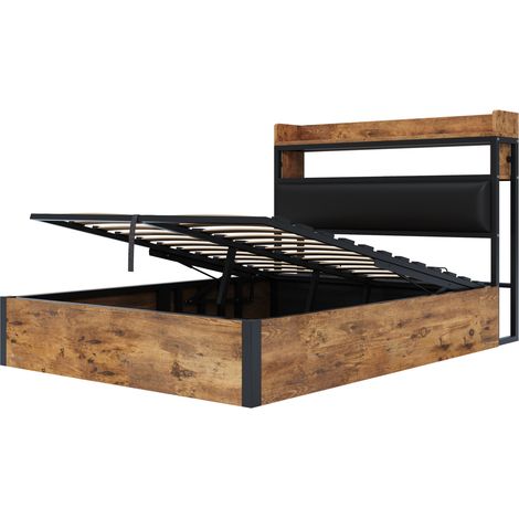 Cama con canapé 140 x 200 cm negra con elevación hidráulica, cabecero capitoné y USB (1/5)