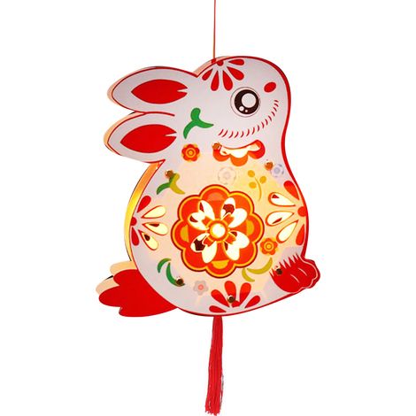 Lanterne suspendue DIY lapin blanc pour Fête du Printemps et Fête des Lanternes, forme de lapin, avec lumière et piles, pour enfants, joie, décoration festive (1/5)