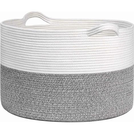 Grand panier de rangement, coton, 51 x 34 cm, gris et blanc (1/5)