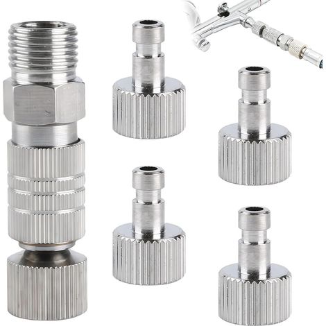 5 Pièces - Adaptateur Déconnexion Rapide - Raccord Métallique Aérographe - Connecteurs Mâles Femelles 1/8 Pouce - Pour Compresseurs Et Peinture - Argenté - 1/8 Pouce (1/5)