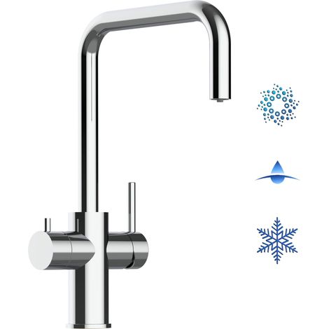 Rubinetto 5 vie miscelatore lavello cucina in Acciaio INOX Lucido per sistemi acqua gasata/aromatizzata e filtro depurazione canna a N - ACCIAIO CHIRURGICO AISI 316