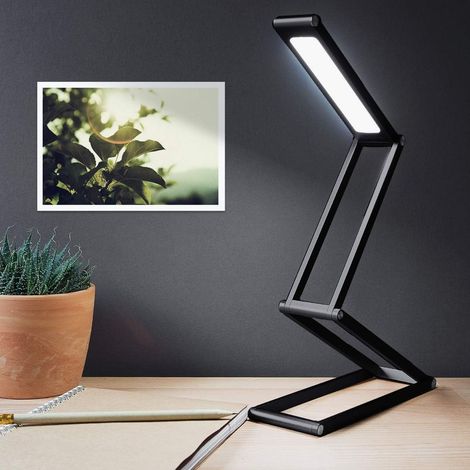 Lampe de bureau LED - Luminaire pliable en aluminium sans fil avec micro-USB et crochet amovible - Lumière table de nuit salon - argenté (1/5)