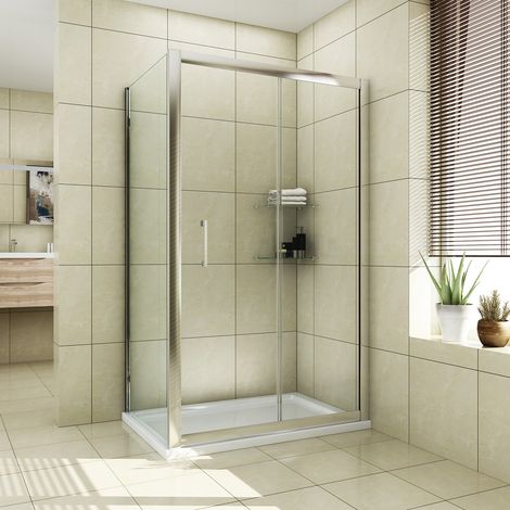 ELEGANT 1500mm Easy Clean Sliding Shower Door with 700mm Shower Screen Panel 8mm Nano Glass Shower Cubicle (1/5)