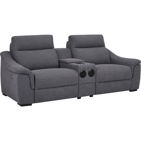 Vente-Unique – Canapé 2 places relax électrique en tissu polyester gris – Inclinaison 135° – Ports USB intégrés – Système Zero wall