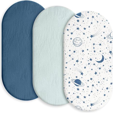 Confezione da 3 lenzuola per culla in cotone a trama semplice per neonati, traspiranti, elastiche, comode, per maschietti e femminucce, con materasso a clessidra, ovale o rettangolare, 82 cm  41 cm (b (1/5)