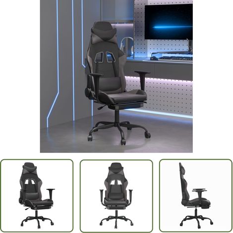 The Living Store Gaming-Stuhl mit Fußstütze Schwarz und Grau Kunstleder - Gaming-Stuhl - Gamer Chair - PC-Chair - Bürostuhle - Ergonomischer Stuhl (1/5)
