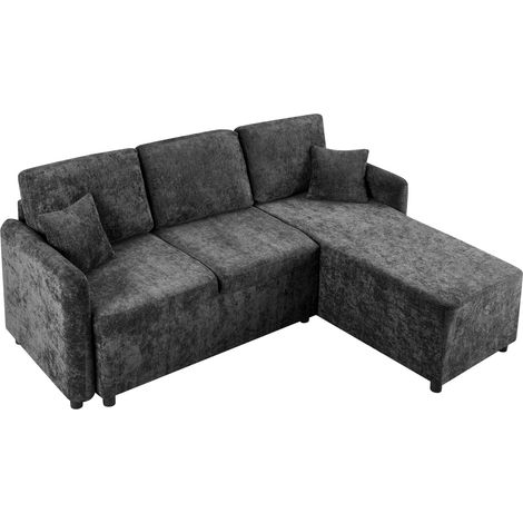 Canapé d'angle en L 3 places avec longue méridienne 144 cm, revêtement en chenille, mousse haute densité, capacité 150 kg, livré avec 2 coussins (1/5)
