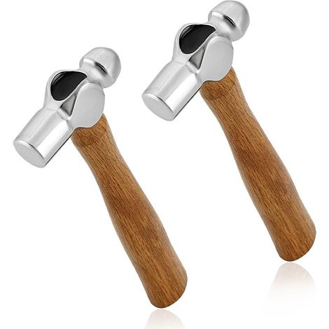 2pcs mini Marteau à Panne Ronde 4oz en Acier au Carbone Marteau à Bijoux en Métal Double Face avec Manche en Bois pour le Formage la Réparation et L'Estampage du Métal 15.8cm (1/5)