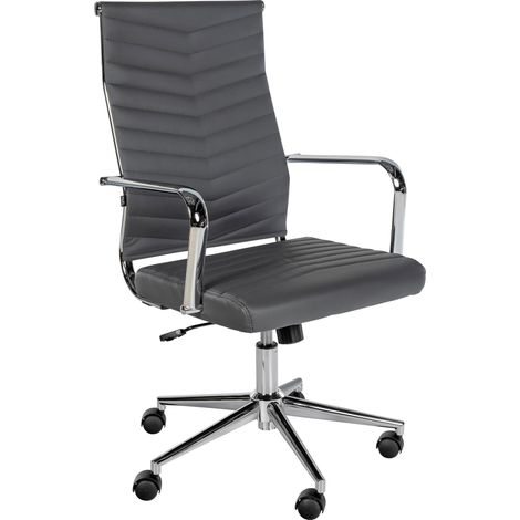 Fauteuil de bureau design ergonomique inclinaison intégrée avec accoudoirs en similicuir gris et métal chromé 100006956