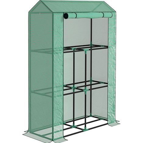Invernadero de jardín con estantes, puerta enrollable y estructura de acero 100 x 40 x 150 cm verde (1/5)