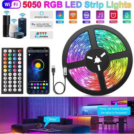 (3M) Bande lumineuse LED WiFi, synchronisée avec la musique, prend en charge la commande vocale intelligente Alexa. (1/5)