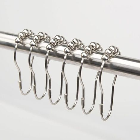 12 Pcs Anneaux de Douche en Acier Inoxydable 75 x 37 mm, Crochets de Rideau de Douche avec Système Coulissant, Billes Glissant en Métal pour Tiges de Rideau de Douche, Rideaux (Argent) (1/5)