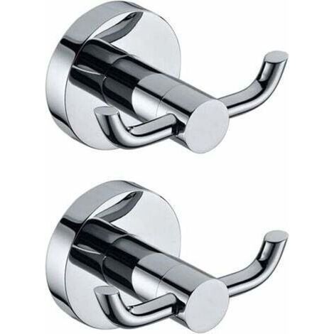 pair Lot de 2 patères murales modernes en chrome poli en laiton massif double porte-serviettes porte salle de bain toilette chapeau vêtements mur porte cintre