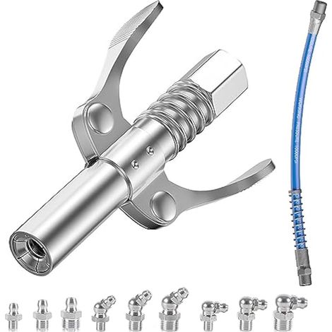 Raccord de pistolet à graisse, double poignée G Coupler pour pistolet à graisse avec tuyau de 30 cm et graisseurs M6 M8 M10, embout buccal, raccord graisseur pour tous les types de presses à graisse (1/5)