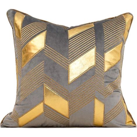 Moderner, bestickter Kissenbezug aus Leder mit goldenen geometrischen Streifen, 45 x 45 cm (1/4)
