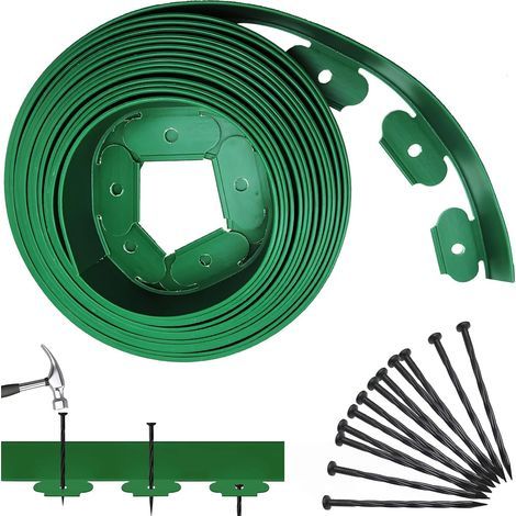 Bordure de Jardin Flexible, Bordure Jardin Plastique avec 15 Clous Terre, Bordure de Jardin, Garden Edging, Palissade Jardin Exterieur, Séparateur de Jardin (Vert) (1/5)