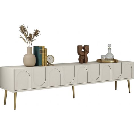 TV-Möbel Marnate, 3 Türen, Klappöffnung, 3 Fächer, 180x35x43h cm, Cremeweiß