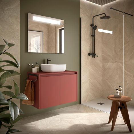 Meubles de salle de bain NOJA 800 2 portes RED SATIN + Plan vasque (1/2)