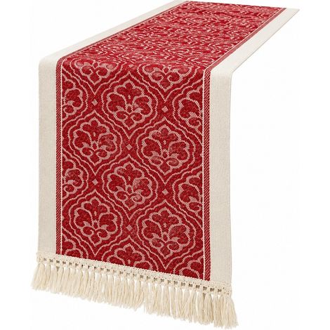 Chemin de table rouge de Noël, nappe longue en lin et coton imperméable, idéale pour meuble TV ou table basse (89 x 114 cm) - Rouge trésor (1/5)