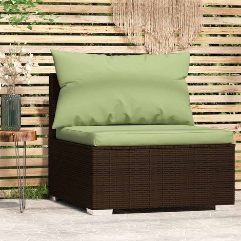 vidaXL Sofá central de jardín con cojines ratán sintético marrón (1/5)