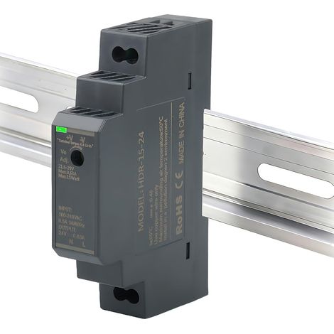 Alimentation sur Rail DIN 24V 15W 0.63A, Alimentation HDR-15-24 Entrée 100-240V AC 50/60Hz, Transformateur Rail DIN pour Automatisation Industrielle Domestique Éclairage LED Produits Numériques (1/5)