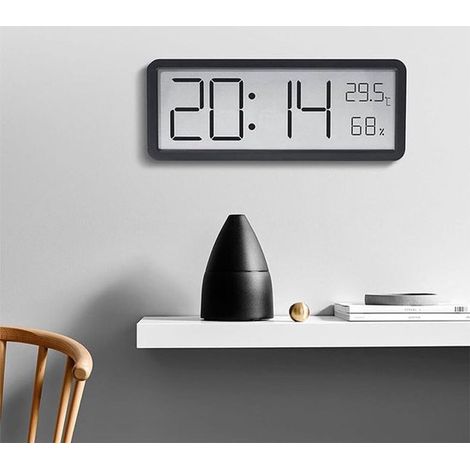 Horloge murale numérique 20 cm – Affichage température, date et humidité – Décoration murale – Noir (1/5)