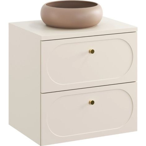 Set bagno TORNADO beige: mobile sottolavabo 60cm + piano per lavabo + lavabo da appoggio marrone rotondo