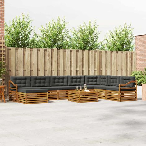 Outdoor-Sofagarnitur mit Kissen 9 pcs Natur und Anthrazit