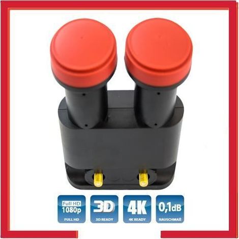LNB Monobloc twin (2 sorties) ,6° , 0.1 dB, Gain 60 dB , Full HD 3D 4K pour la réception d'Astra et Hot Bird pour 2 récepteurs