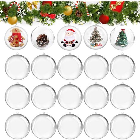 Lot de 20 Boule de Noël Transparente, Boule Plastique Transparente à Remplir, Boules de Noel Décoration Suspension pour Noël Sapin, Décoration de Fête (6cm x 20pcs) (1/5)