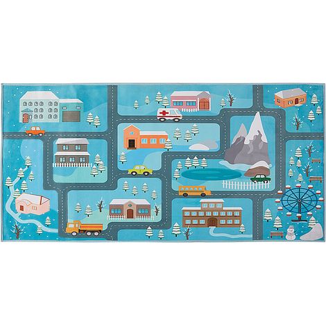 Alfombra azul de poliéster 80 x 150 cm ciudad en invierno para jugar Kigi