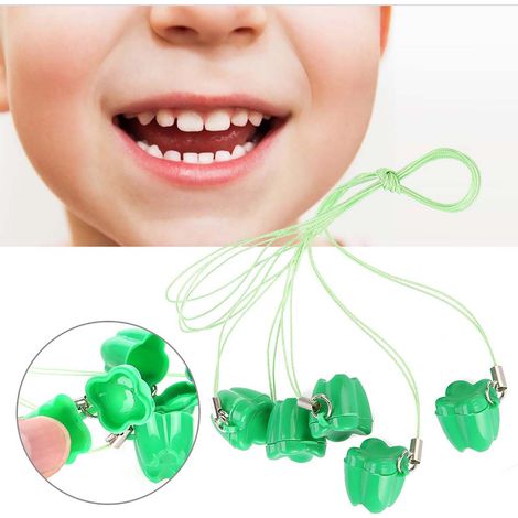 Boîte de Rangement pour Dents de Lait Enfant - 5 Pièces avec Collier Porte-Dent Vert (1/5)