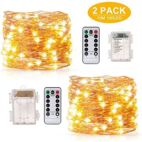 2×10 m guirlandes lumineuses à piles, LED blanc chaud, étanches IP67 pour intérieur/extérieur, Noël, mariage et terrasse (1/4)