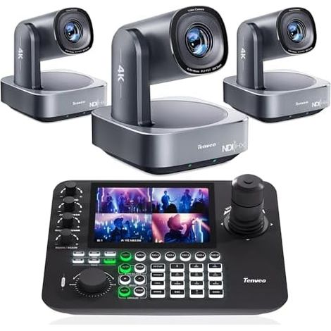 Caméra PTZ et Contrôleur - Caméra PTZ 4K NDI 6 & NDI HX3 4K avec Tracking AI 20X, HDMI/USB3.0/LAN(PoE) et Joystick de Contrôle à Écran Quad de 7” pour Streaming en Direct (1/5)