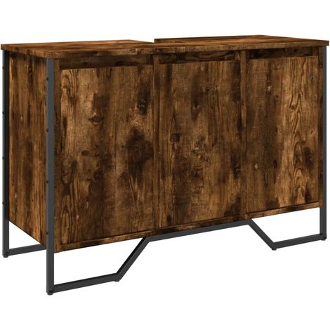 Armoire lavabo peu encombrante avec grand espace de rangement 91 x 35 x 60 cm en bois d'ingénierie chêne fumé (1/5)