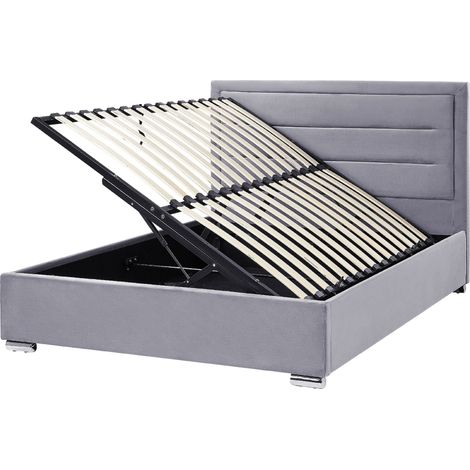 Letto matrimoniale in velluto con contenitore grigio scuro 140 x 200 cm Rouen