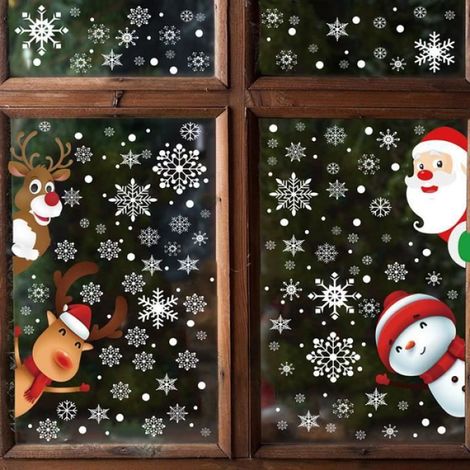 Noël Fenêtre Autocollant,8 Feuilles Stickers Noel Fenetre,Décoration Christmas Home Decor,avec Santa Claus Bonhomme Neige,pour (1/4)