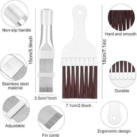 NALOOKAMIC 4 Pièces Peigne à Ailettes de Climatiseur, Brosse de Nettoyage Condenseur de Climatiseur, Brosse Nettoyage Condenseur avec Serviette de Nettoyage, Acier Inoxydable Nettoyage Climatisation (1/4)