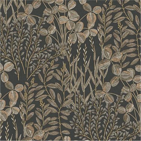 Grandeco Inia Dark Brown Wallpaper Vinyl Botanical Paste The Wall Scrubbable (1/4)