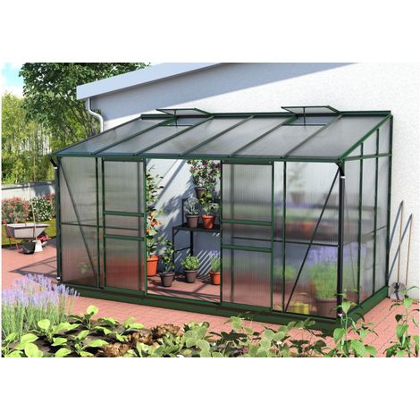 Serre adossée IDA 7800 - 7,8 m² en polycarbonate avec porte coulissante & lucarnes, Couleur Aluminium , Polycarbonate 6 mm (1/2)