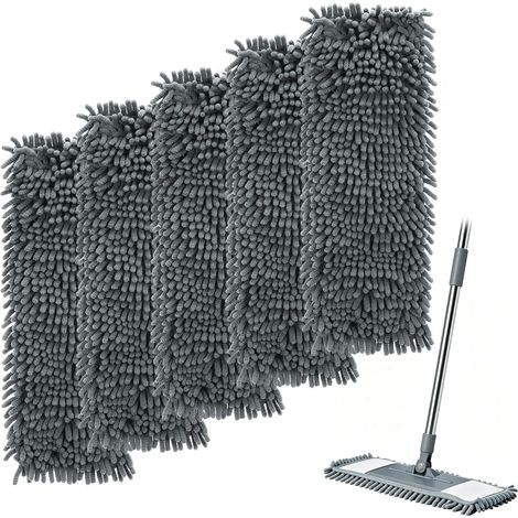 5 Pièces Housse de Remplacement Serpillere Microfibre Réutilisables, Gris (1/5)